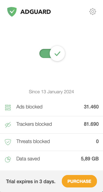 adguard statistics after 11 days of usage