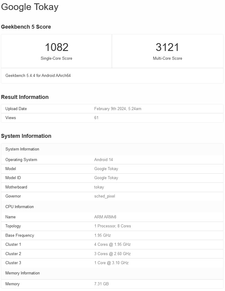 Google tensor g4 geekbench benchmark 2