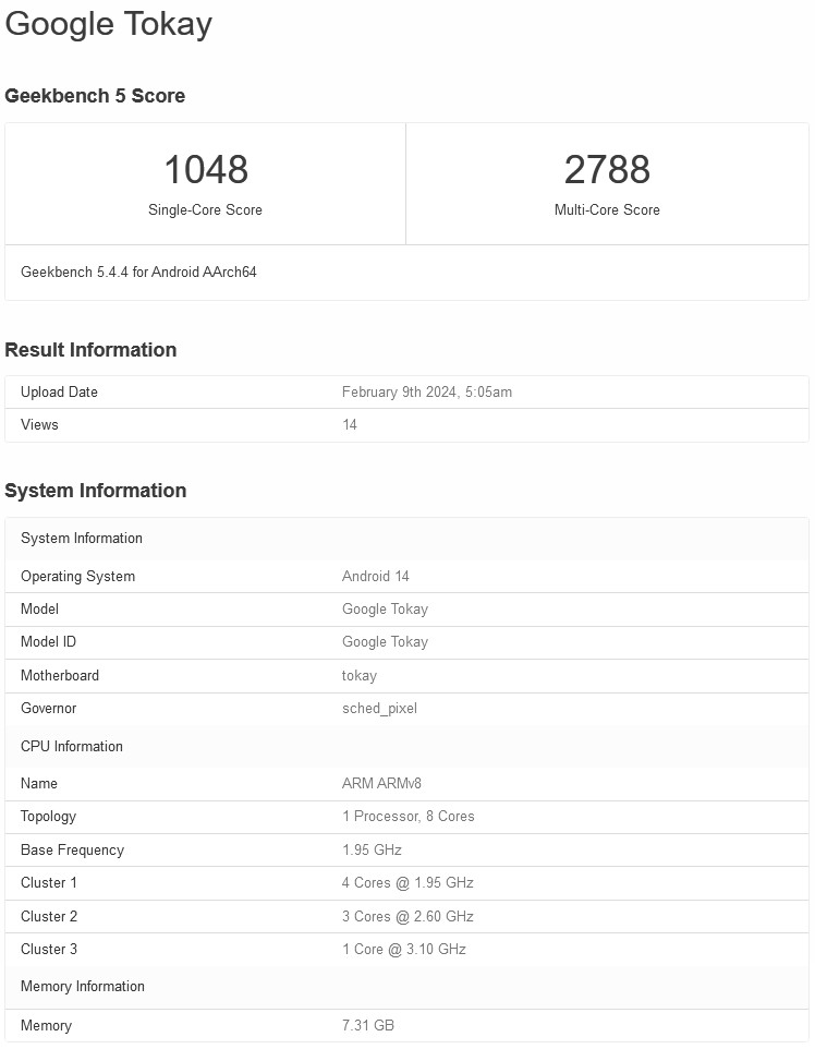 Google tensor g4 geekbench benchmark 1