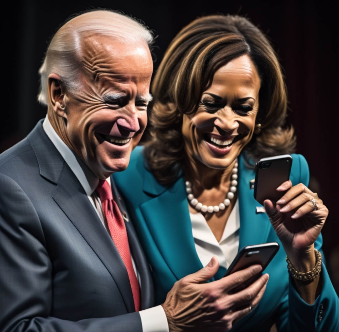 biden and Harris having fun with their smartphones